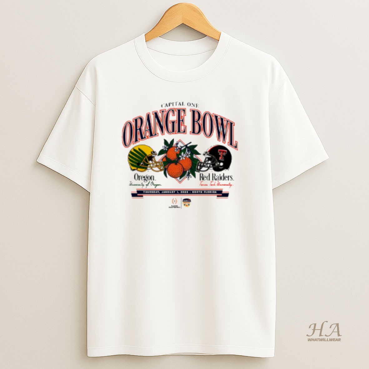 Official Texas Tech Vs Oregon 2026 Orange Bowl Head To Head T Shirt