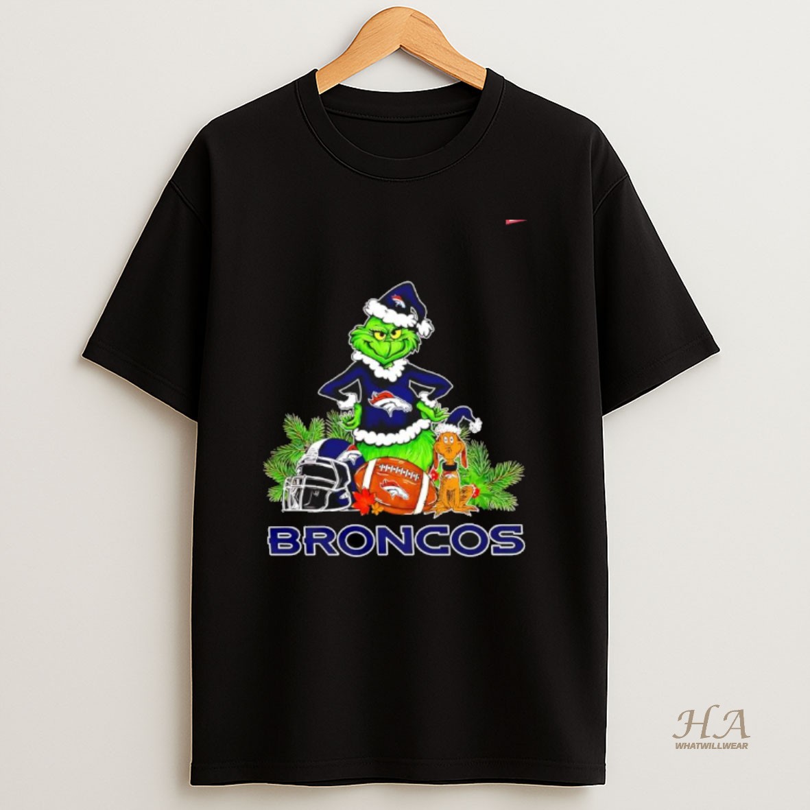 Official The Grinch And Max Denver Broncos Christmas Helmet Items T Shirt