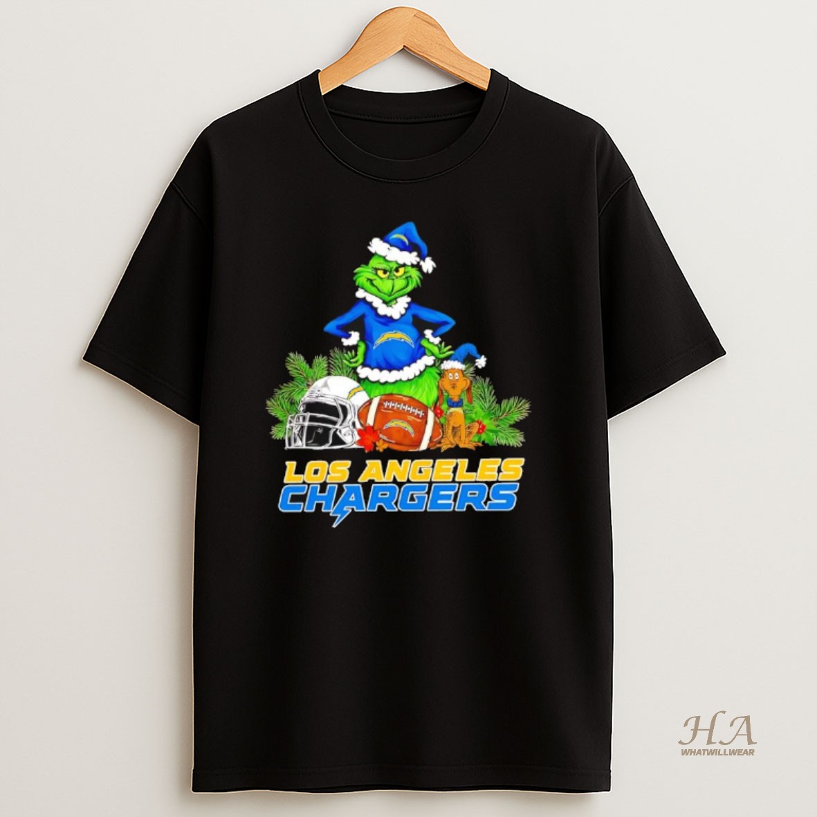 Official The Grinch And Max Los Angeles Chargers Christmas Helmet Items T Shirt