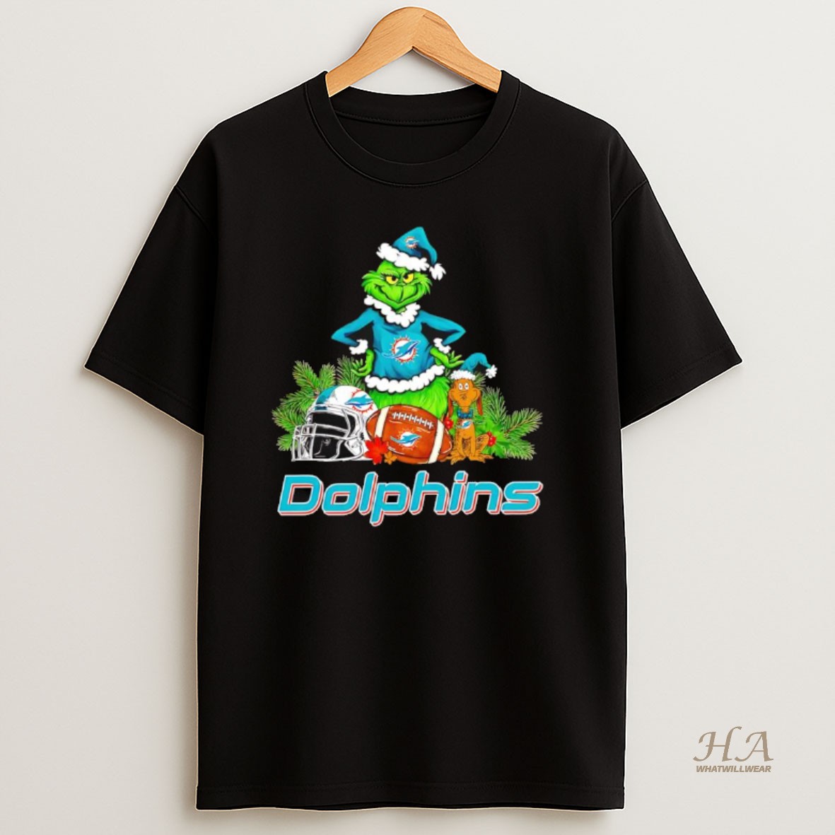 Official The Grinch And Max Miami Dolphins Christmas Helmet Items T Shirt