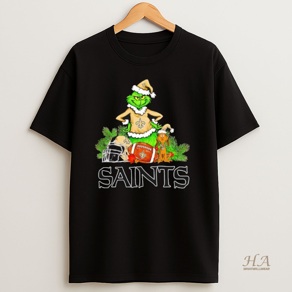 Official The Grinch And Max New Orleans Saints Christmas Helmet Items T Shirt