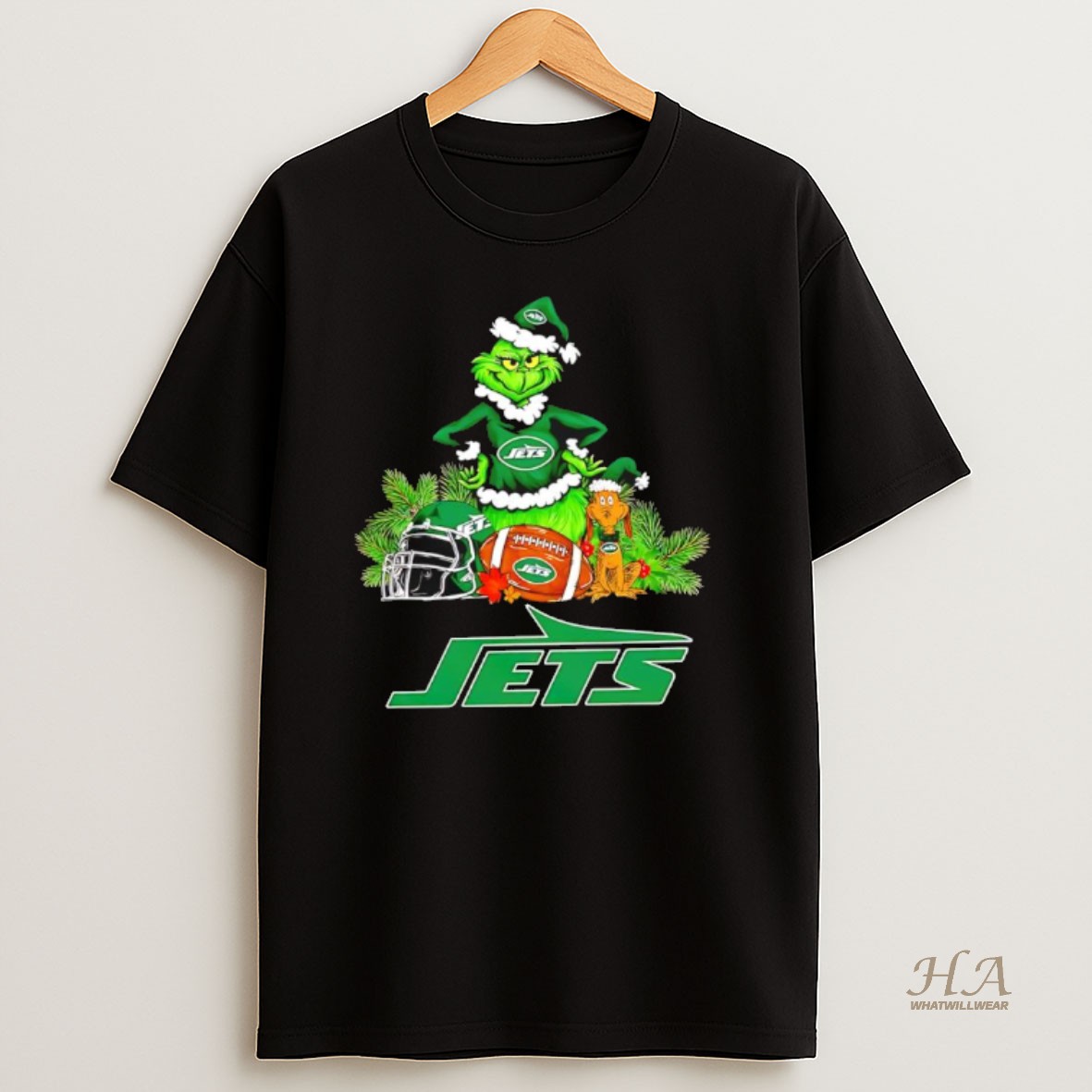 Official The Grinch And Max New York Jets Christmas Helmet Items T Shirt