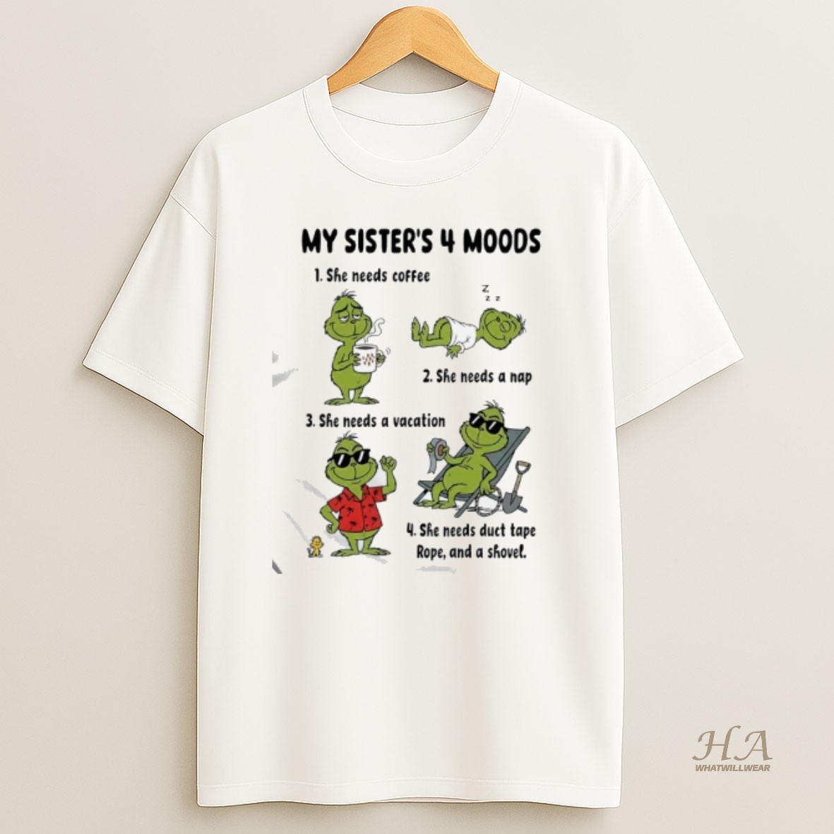 Official The Grinch Needs Coffee A Nap Vacation Duct Tape Rope And A Shovel T Shirt