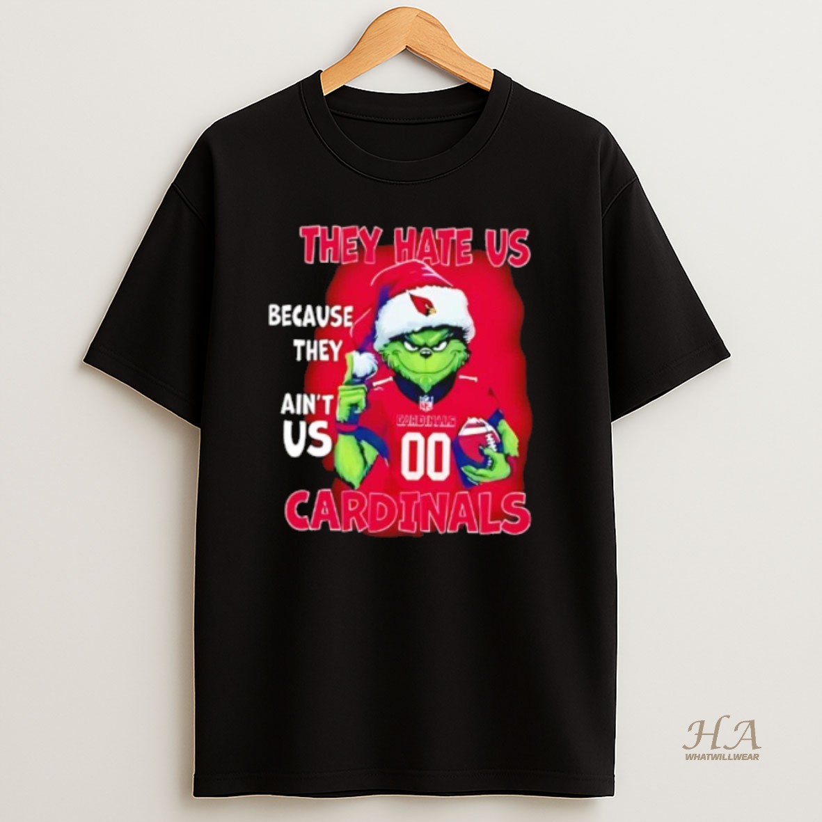 Official They Hate Us Because They Aint Us Arizona Cardinals Grinch Santa T Shirt