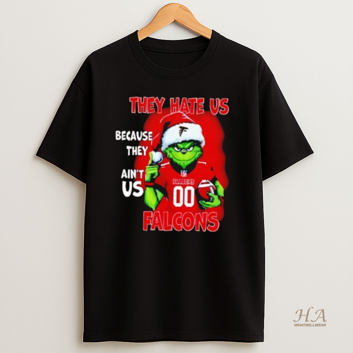 Official They Hate Us Because They Aint Us Atlanta Falcons Grinch Santa T Shirt
