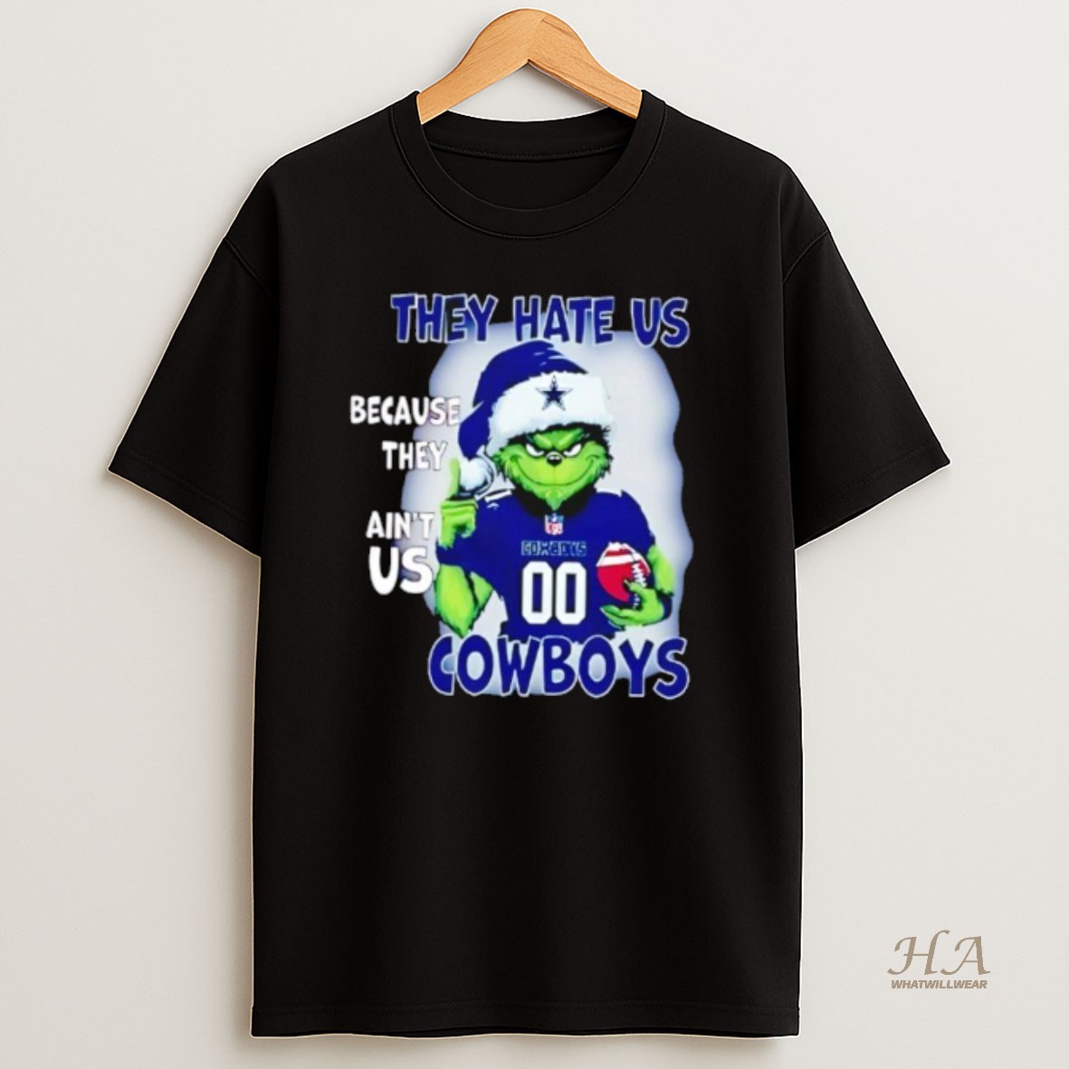 Official They Hate Us Because They Aint Us Dallas Cowboys Grinch Santa T Shirt