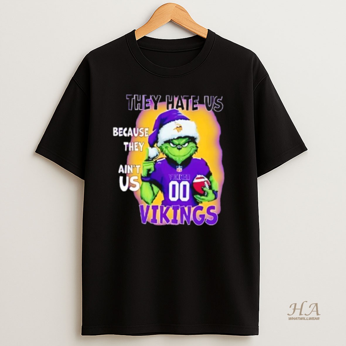 Official They Hate Us Because They Aint Us Minnesota Vikings Grinch Santa T Shirt
