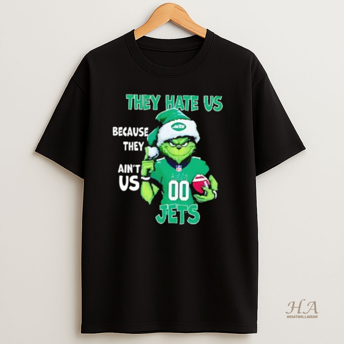 Official They Hate Us Because They Aint Us New York Jets Grinch Santa T Shirt