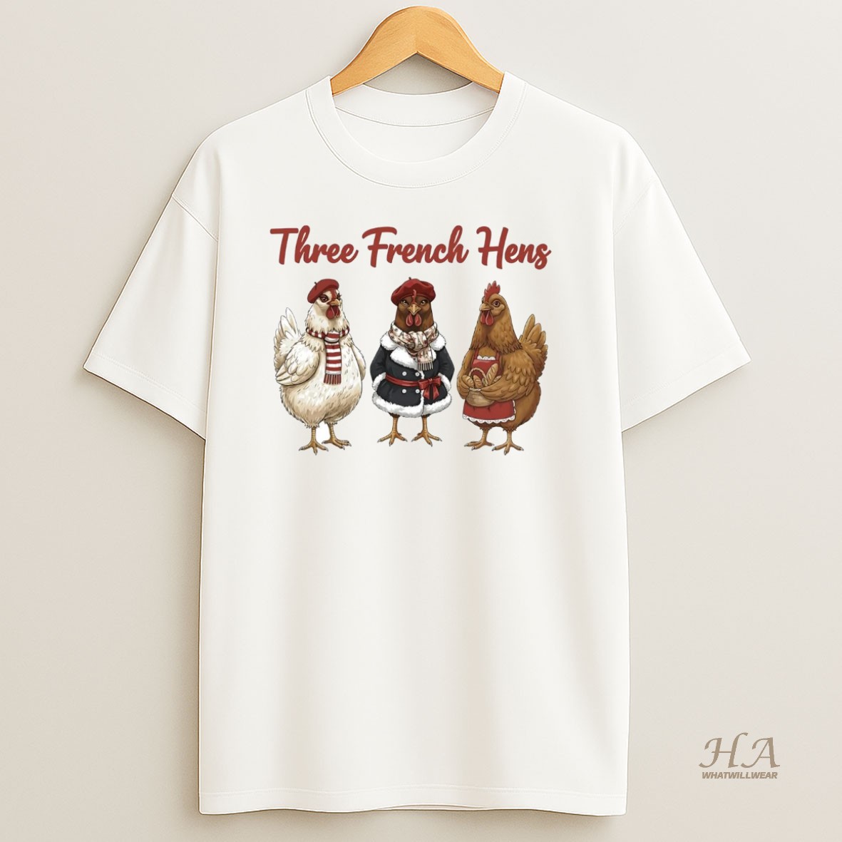 Official Three French Hens Christmas T Shirt