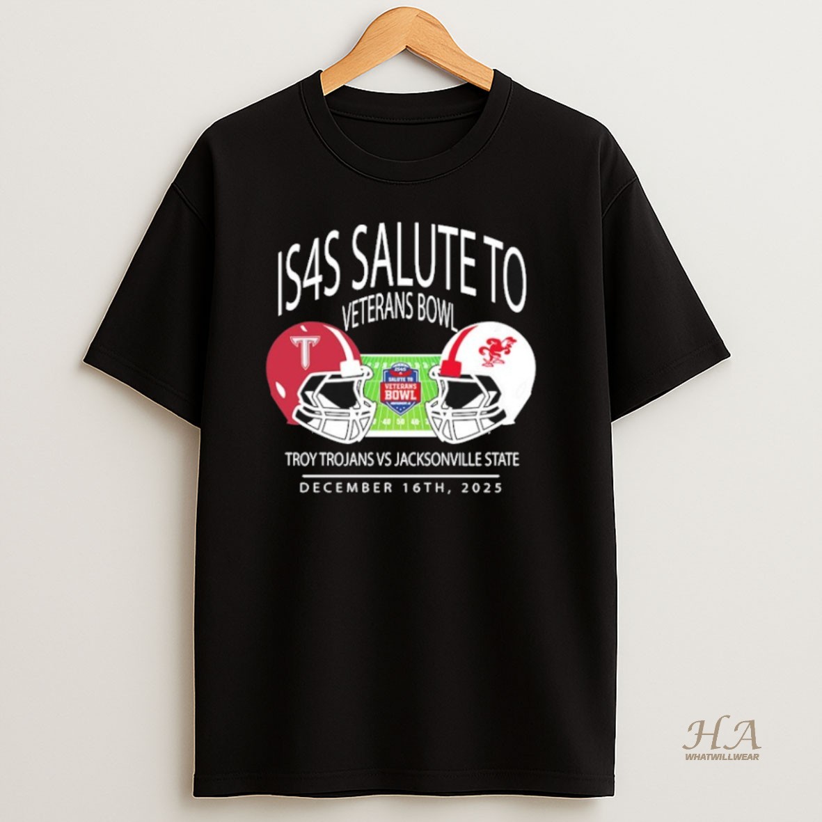 Official Troy Trojans Football Vs Jacksonville State Gamecocks Football Is4s Salute To Veterans Bowl At Cramton Bowl On December 16 2025 Helmet Shirt