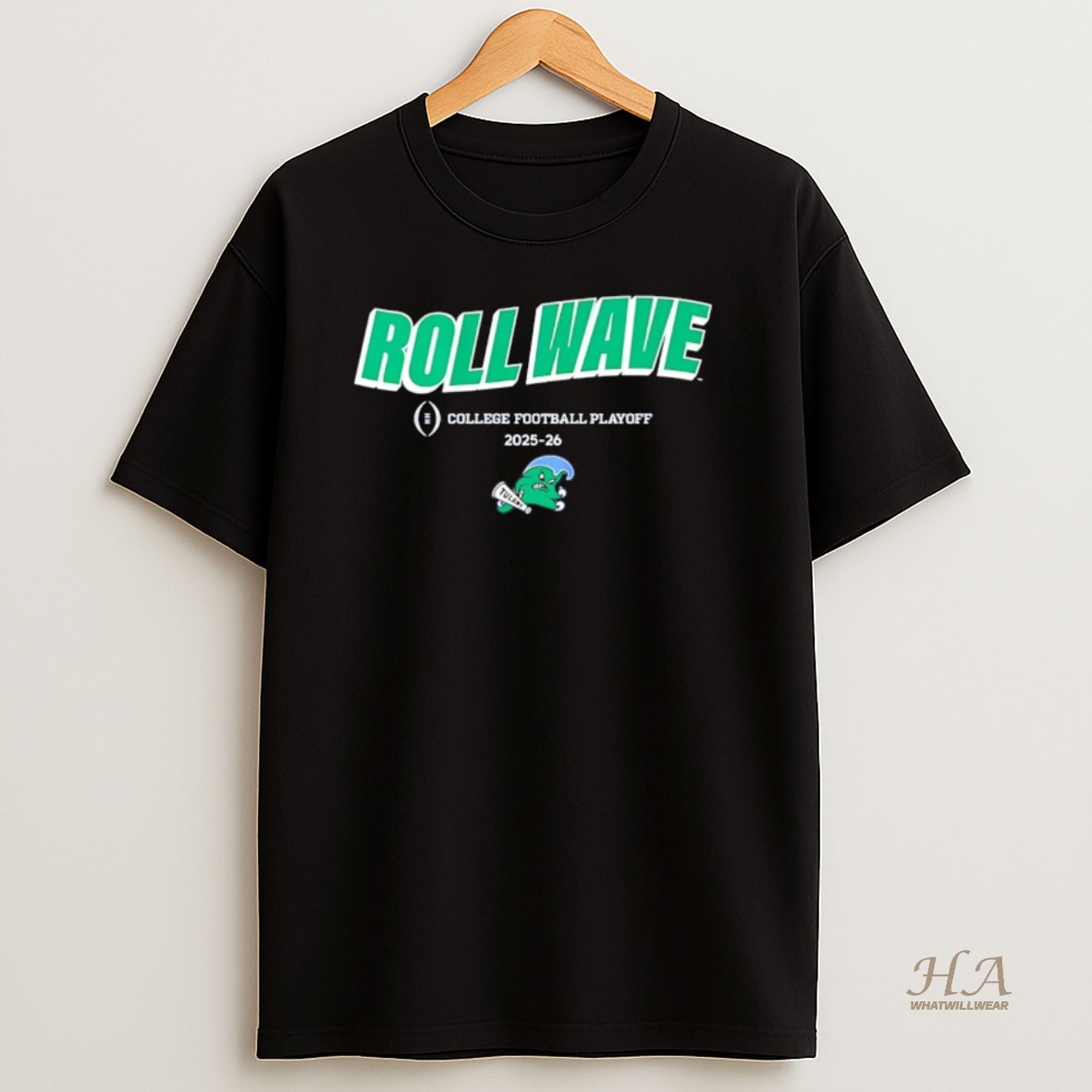 Official Tulane Green Wave 2025 26 Cfp Team Slogan Roll Wave Christmas T Shirt