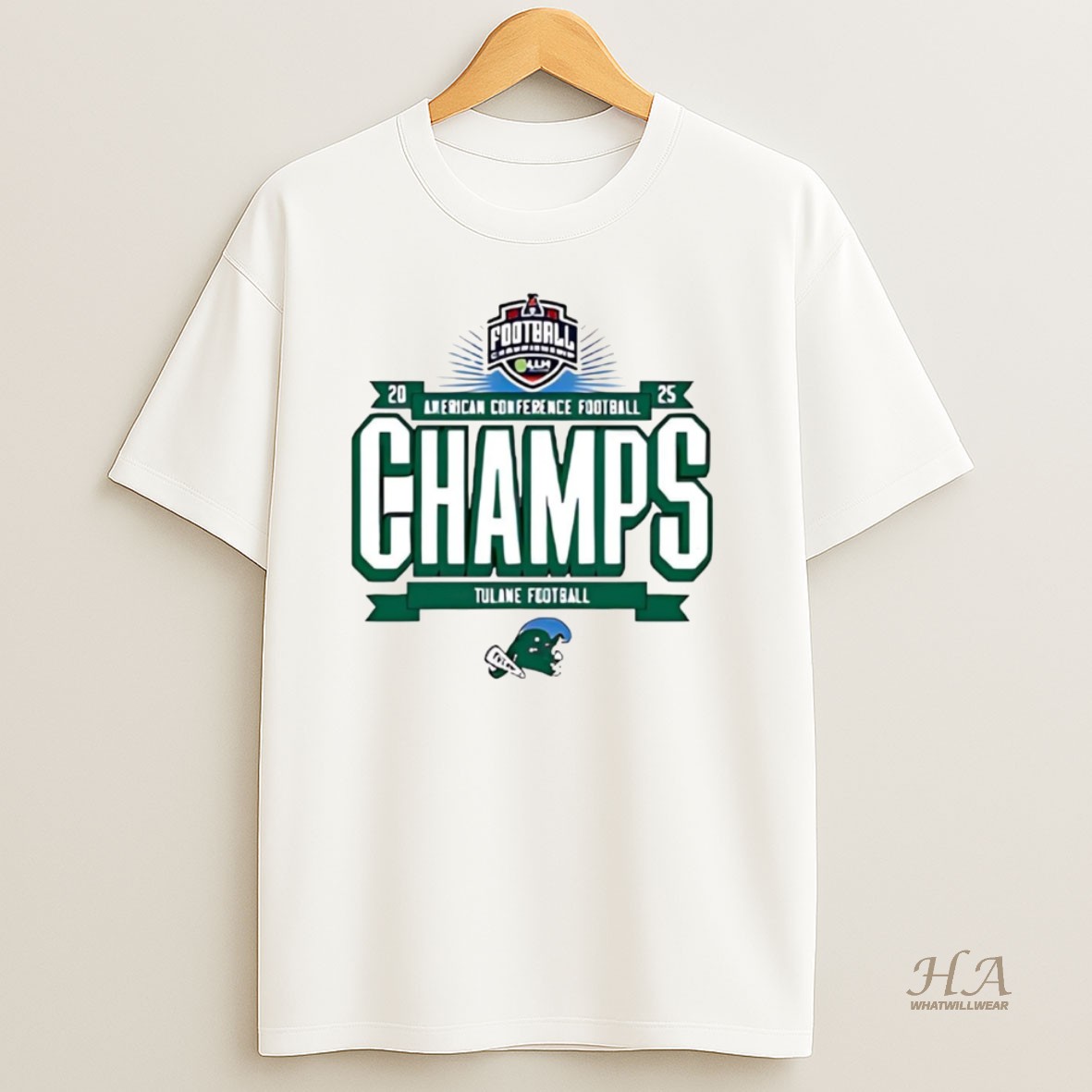 Official Tulane Green Wave 2025 American Championship 2 Sided T Shirt