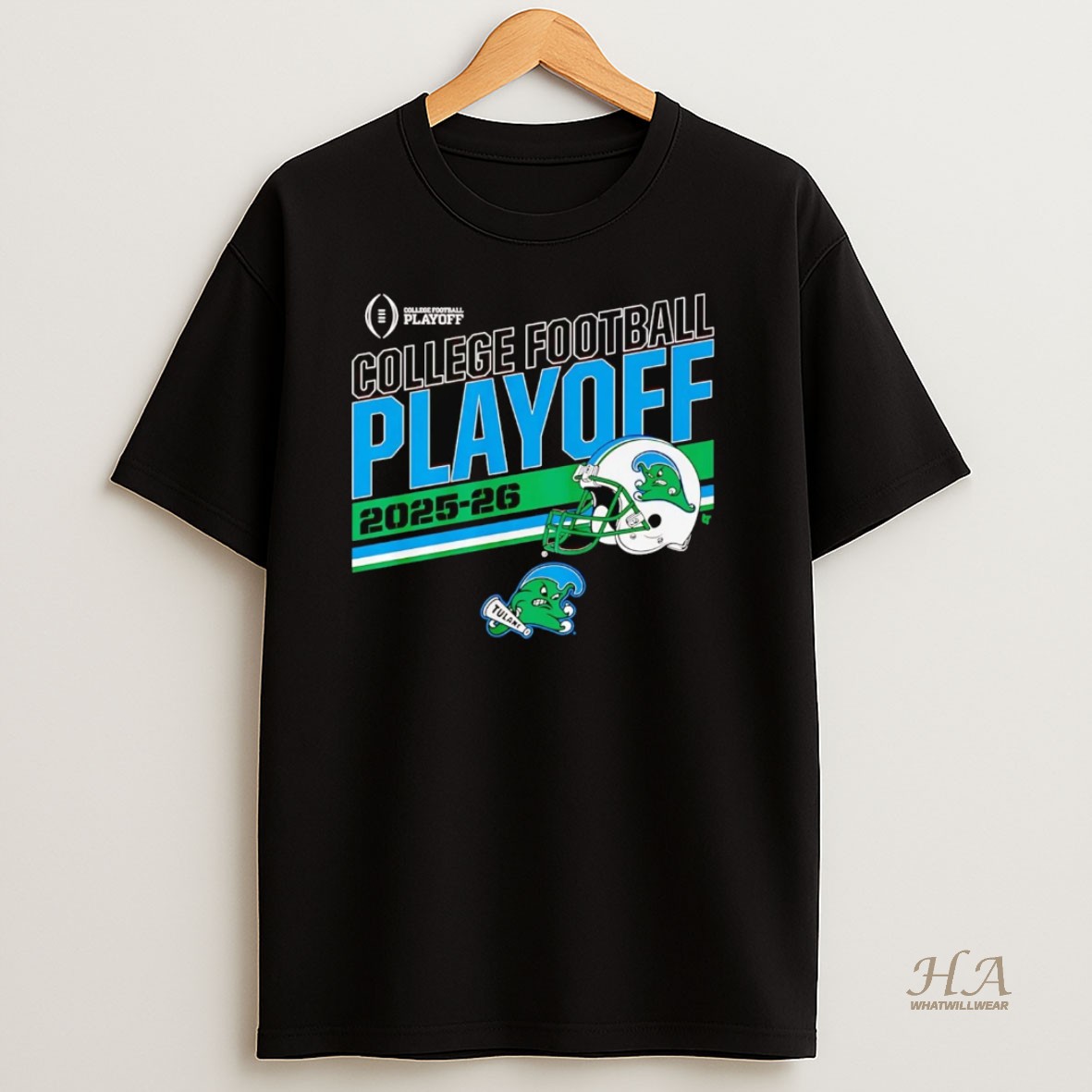 Official Tulane Green Wave 2025 Cfp Stripe Helmet T Shirt