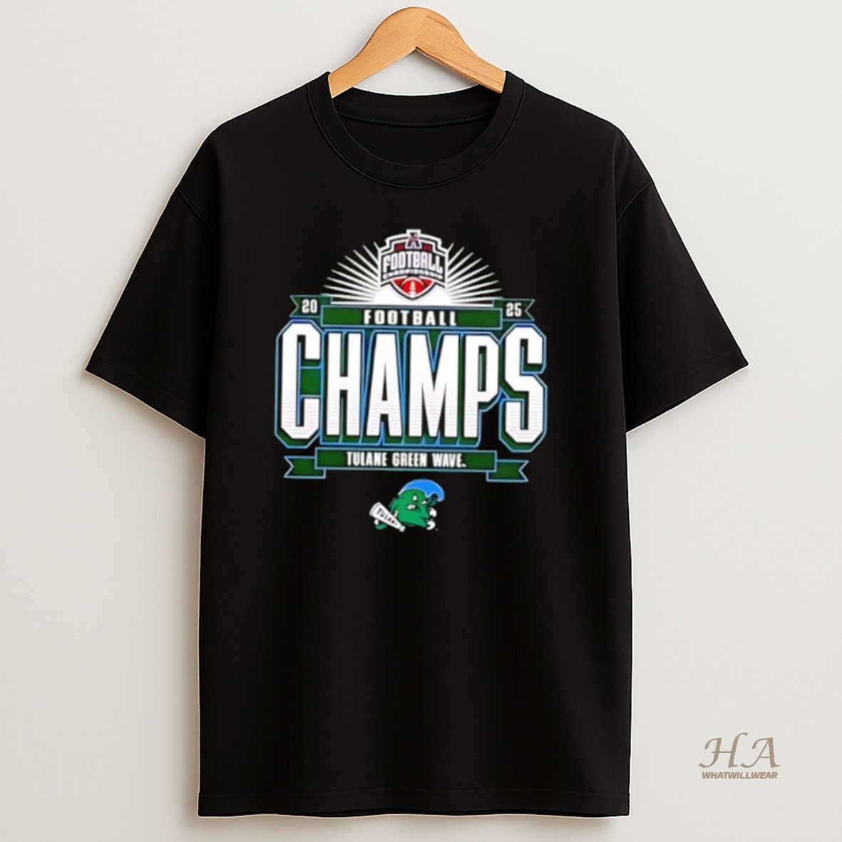 Official Tulane Green Wave Green 2025 American Athletic Conference Football Champions Shirt