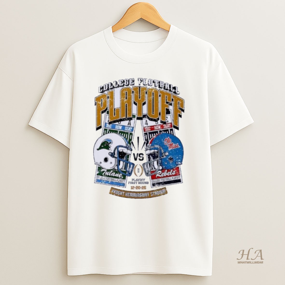 Official Tulane Green Wave Vs Ole Miss Rebels 2025 College Football Playoff Vaught Hemingway Stadium T Shirt