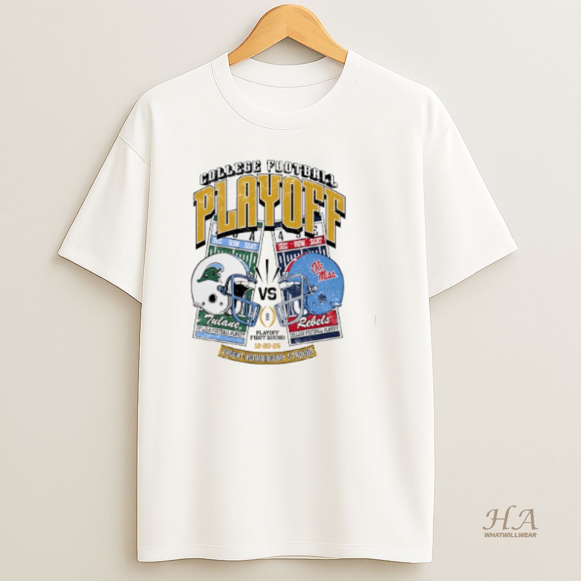 Official Tulane Vs Ole Miss 2025 College Football Playoff Helmet Ticket T Shirt