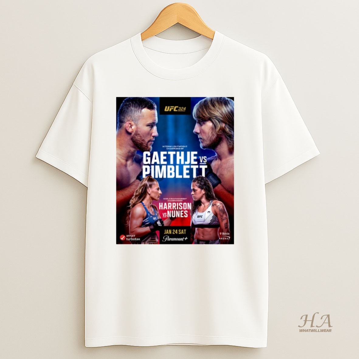Official Ufc 324 Justin Gaethje Vs Paddy Pimblett Kayla Harrison Vs Amanda Nunes January 24 2026 T Shirt