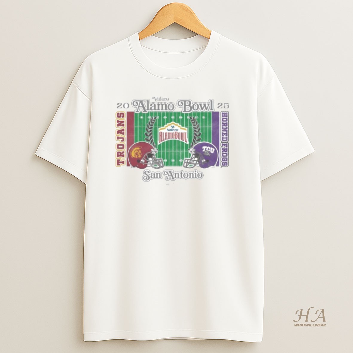 Official Usc Trojans Vs Tcu Horned Frogs 2025 Valero Alamo Bowl 2 Team Head To Head Shirt
