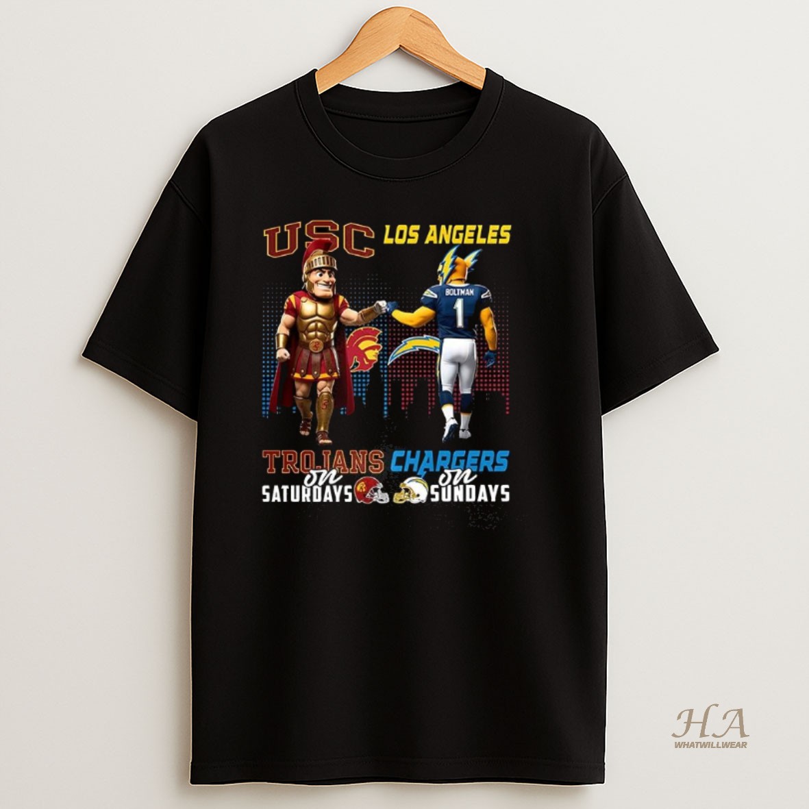 Official Usc Trojans On Saturdays Vs Los Angeles Chargers On Sundays Mascot Shirt