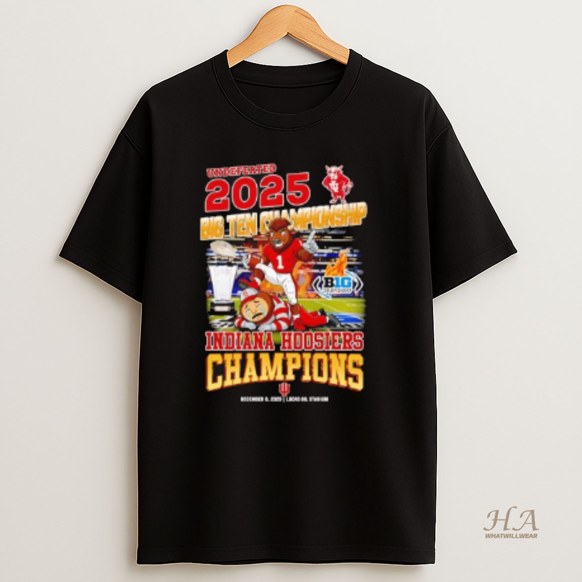 Official Undefeated 2025 Big Ten Champions Indiana Hoosiers Mascot T Shirt