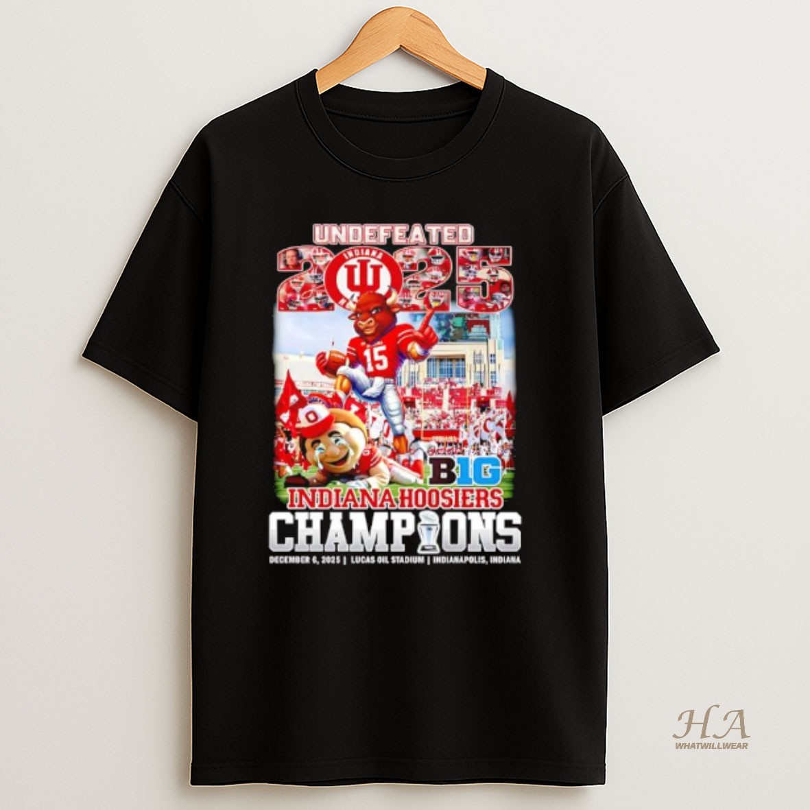 Official Undefeated 2025 Indiana Hoosiers As Big Ten Champions Mascots Graphic T Shirt