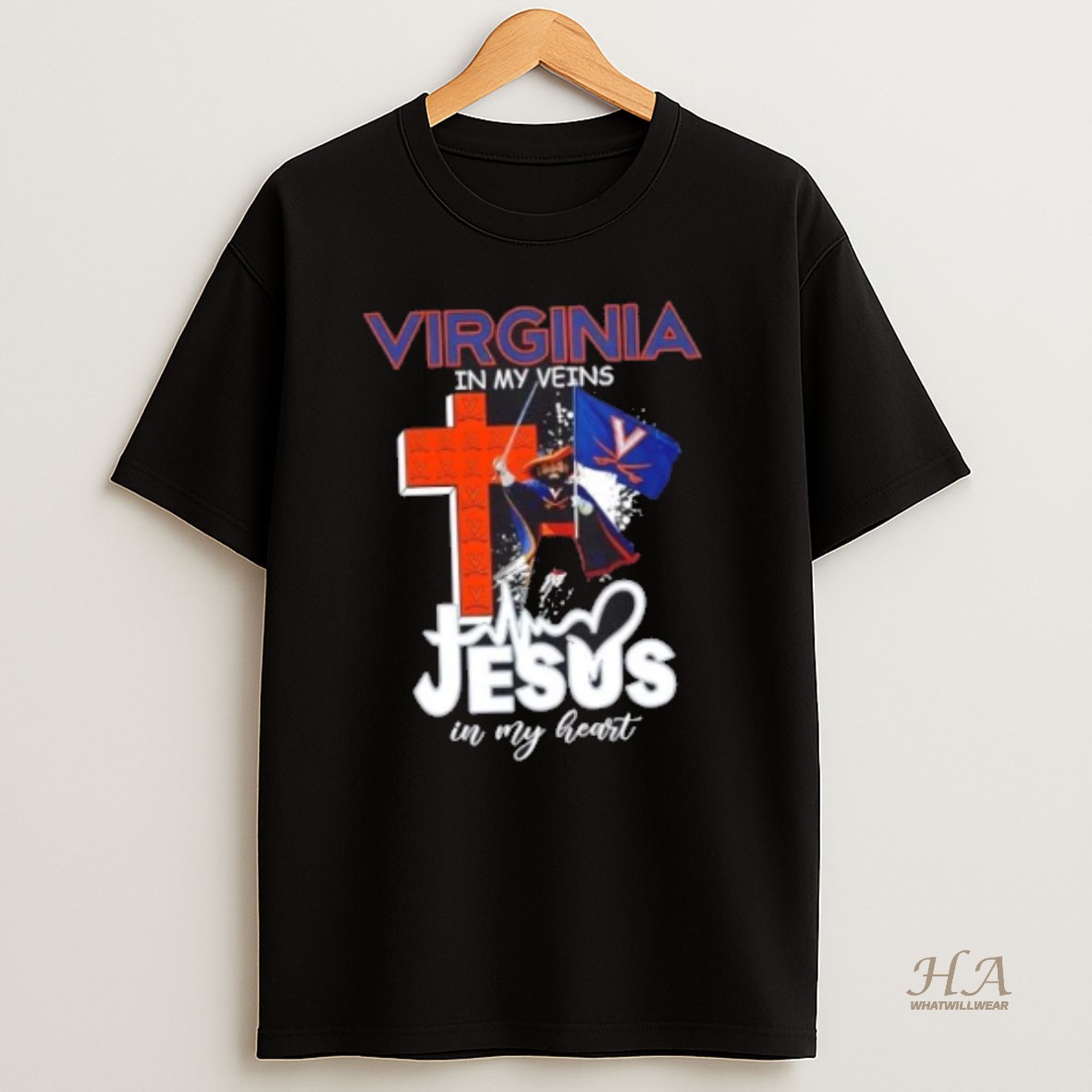 Official Virginia Cavaliers Mascot Hold Flag In My Veins Jesus In My Heart Shirt