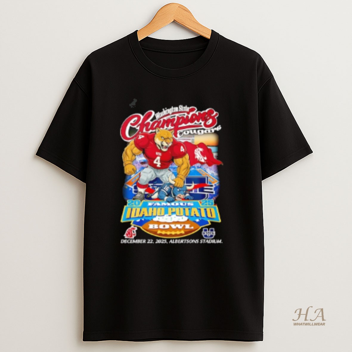 Official Washington State Cougars 2025 Famous Idaho Potato Bowl Champions Mascot T Shirt