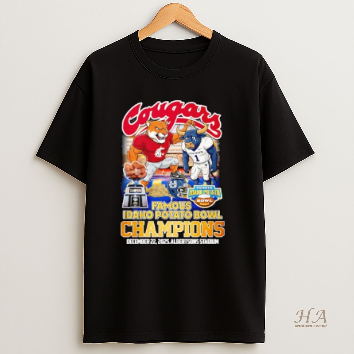 Official Washington State Cougars Cfp Famous Idaho Potato Bowl Champions 2025 Mascot T Shirt