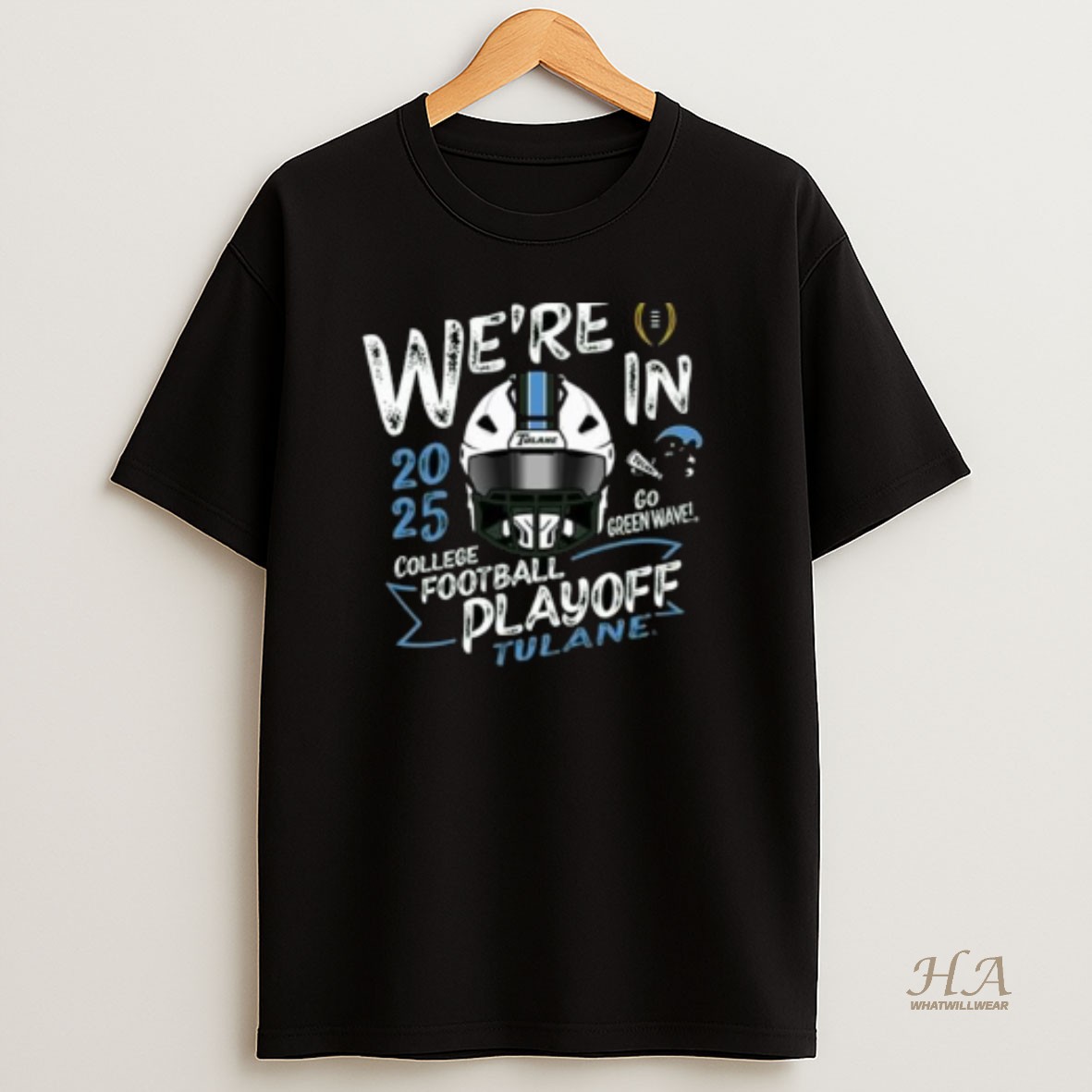 Official Were In Tulane Green Wave Green 2025 Cfp Bound Go Green Wave Circle Black T Shirt