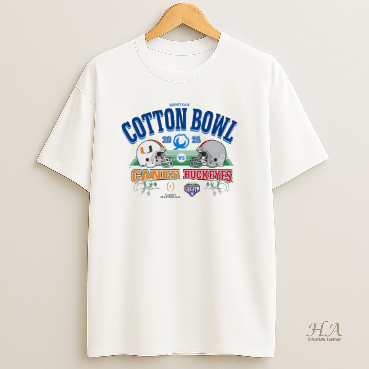 Official D42m0amo Miami Hurricanes Vs Ohio State Buckeyes 2025 Cotton Bowl 2 Team T Shirt