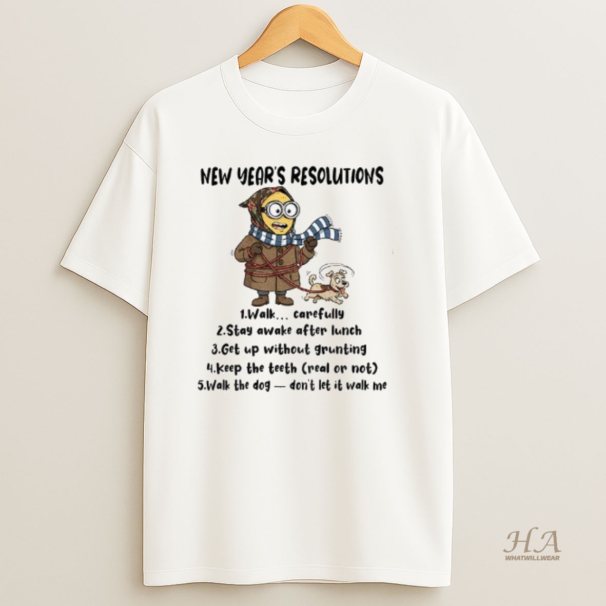 Official New Years Resolutions Walk Carefully Stay Awake After Lunch Get Up Without Grunting Christmas T Shirt