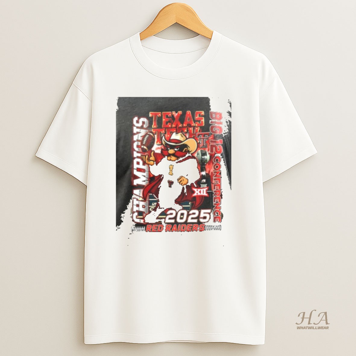 Official Vzcriaxf Texas Tech Red Raiders 2025 Big 12 Champions Mascot 2 Sided T Shirt