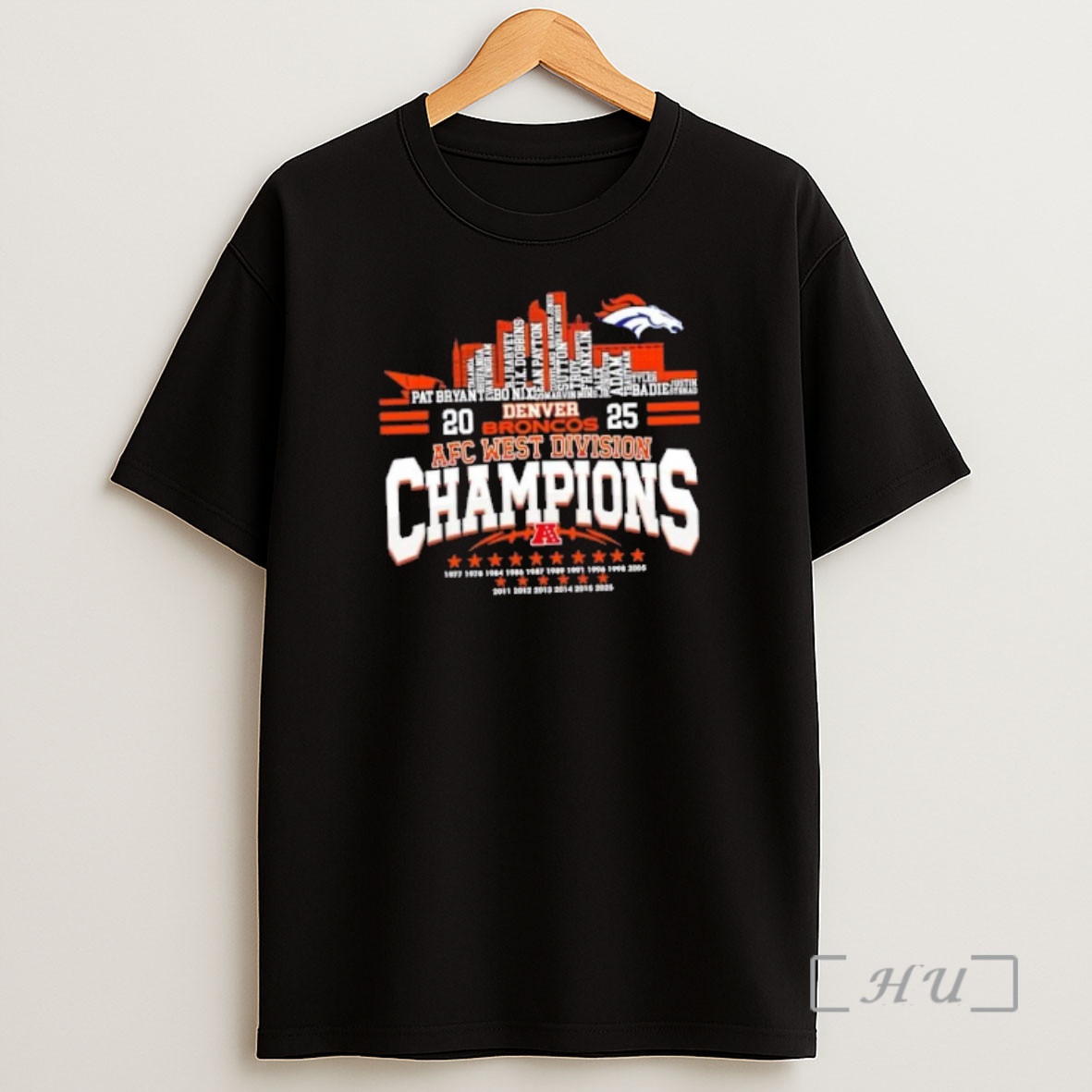 Officials 2025 Denver Broncos Afc West Division Champions All Names City Skyline Shirt Sweatshirt Tee