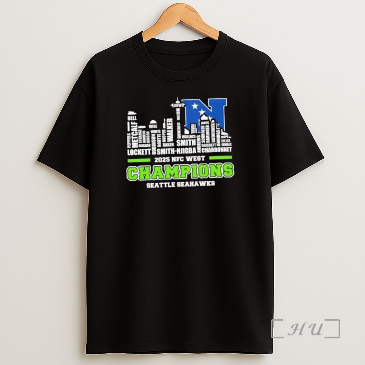 Officials 2025 Nfc West Champions Seattle Seahawks All Names City Skyline Shirt Sweatshirt Tee