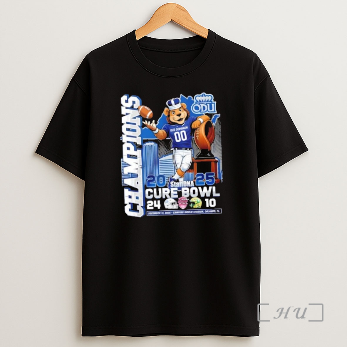 Officials 2025 Staffdna Cure Bowl Champions Old Dominion Monarchs Mascot Shirt Sweatshirt Tee