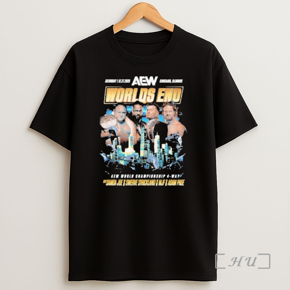 Officials Aew Worlds End 2025 Matchup Samoa Joe Vs Hangman Adam Page Vs Swerve Strickland Vs Mjf Shirt Sweatshirt Tee