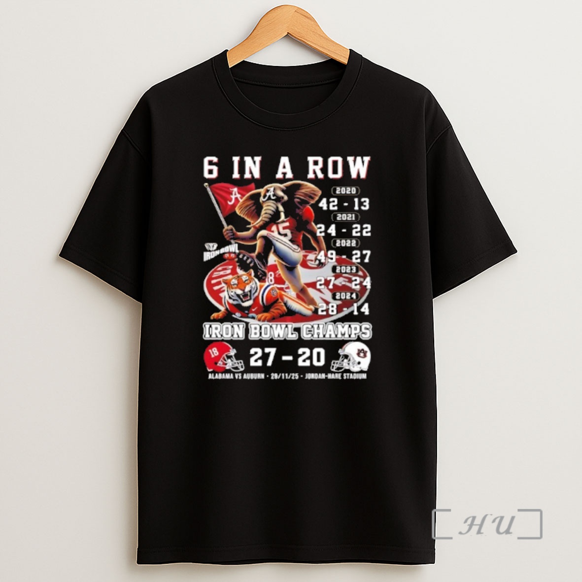 Officials Alabama Beat Auburn 27 20 Iron Bowl Champions 6 In A Row Mascot 2025 Premium Shirt Sweatshirt Tee