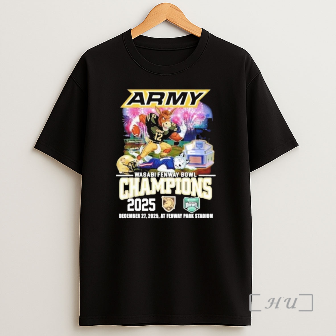 Officials Army Black Knights 2025 Wasabi Fenway Bowl Champions Football Mascot Shirt Sweatshirt Tee