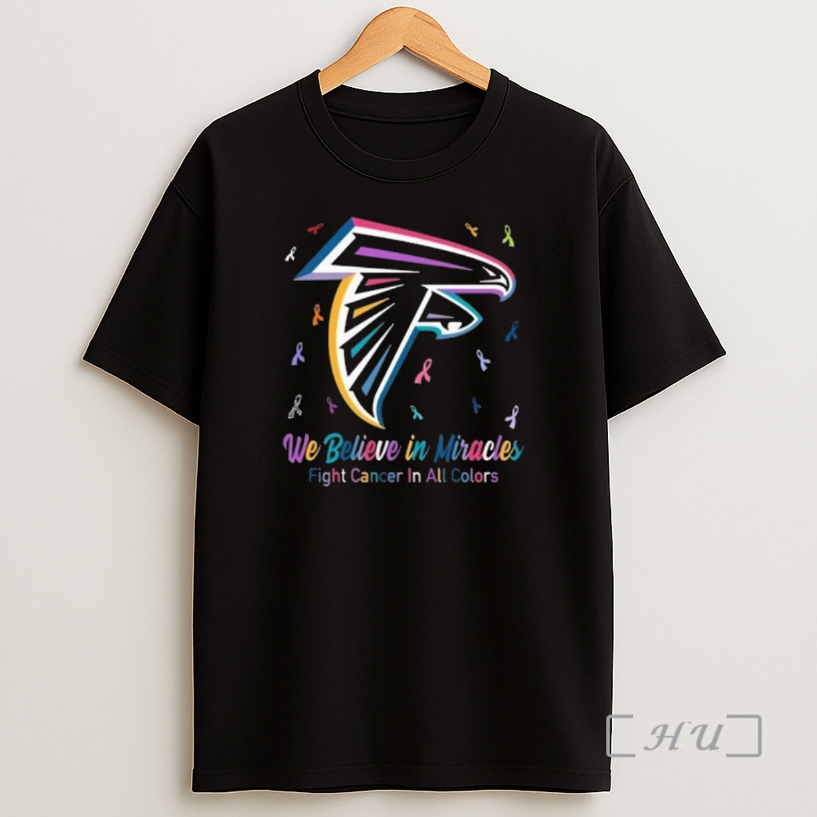 Officials Atlanta Falcons We Believe In Miracles Fight Cancer In All Colors Shirt Sweatshirt Tee