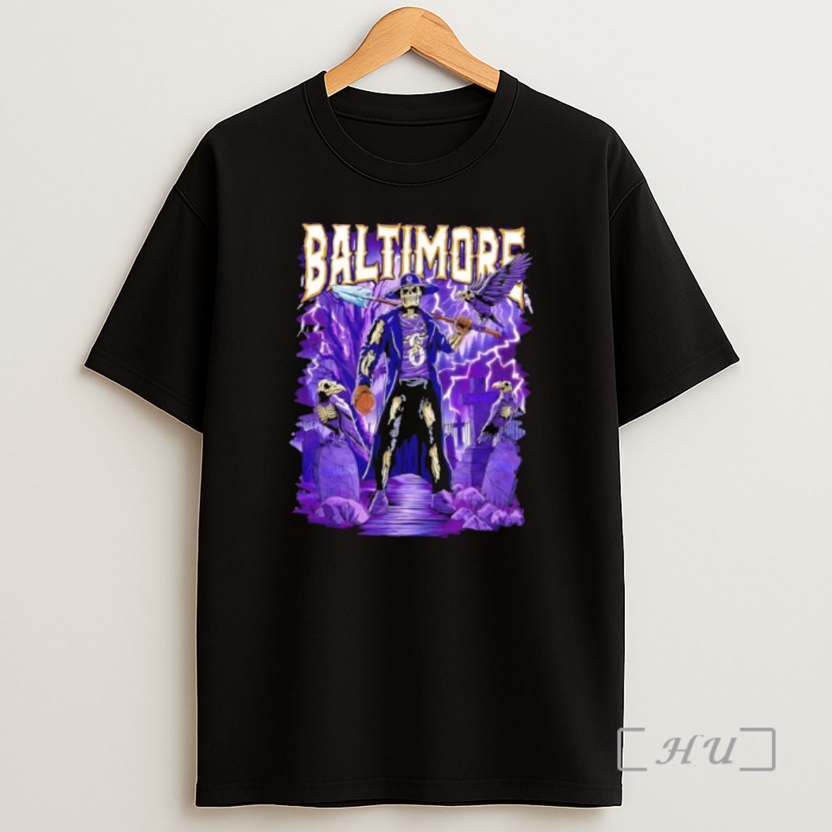 Officials Baltimore Purple Skeleton Grave Digger Shovel Player With Ravens Halloween Football Premium Shirt Sweatshirt Tee