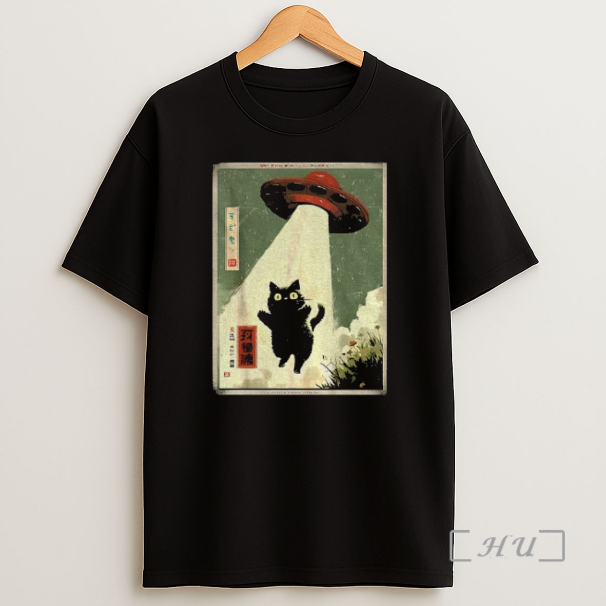 Officials Black Cat Ufo Abduction Japanese Cat Alien Shirt Sweatshirt Tee