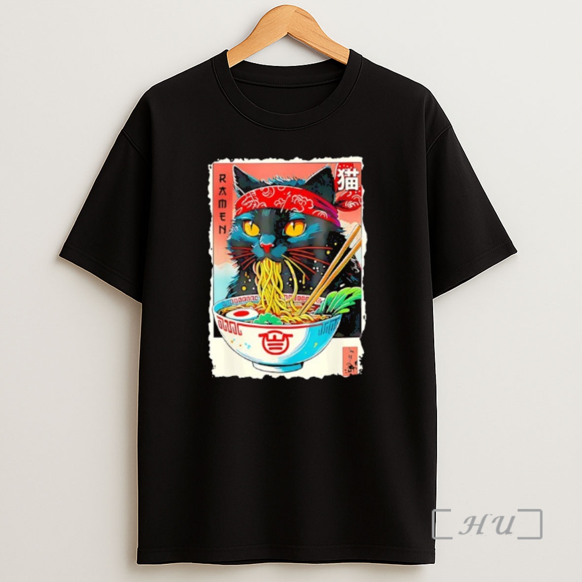 Officials Black Cat Weaing Headband And Eating Ramen Japanese Kawaii Shirt Sweatshirt Tee