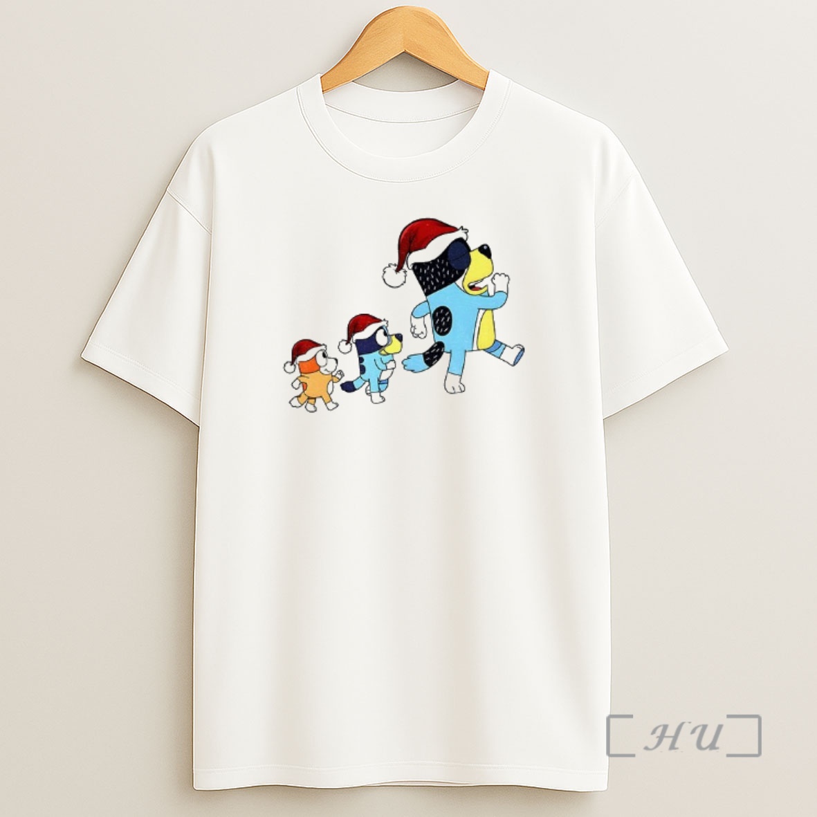Officials Bluey Bingo And Bandit Santa Hat Walk Merry Christmas Premium Shirt Sweatshirt Tee