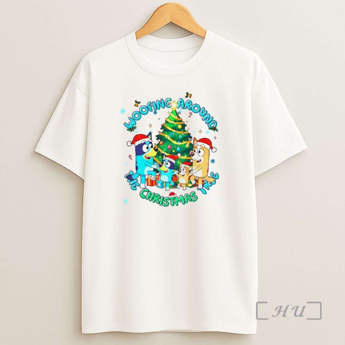 Officials Bluey Family Santa Hat Woofing Around The Christmas Tree Merry Christmas Premium Shirt Sweatshirt Tee