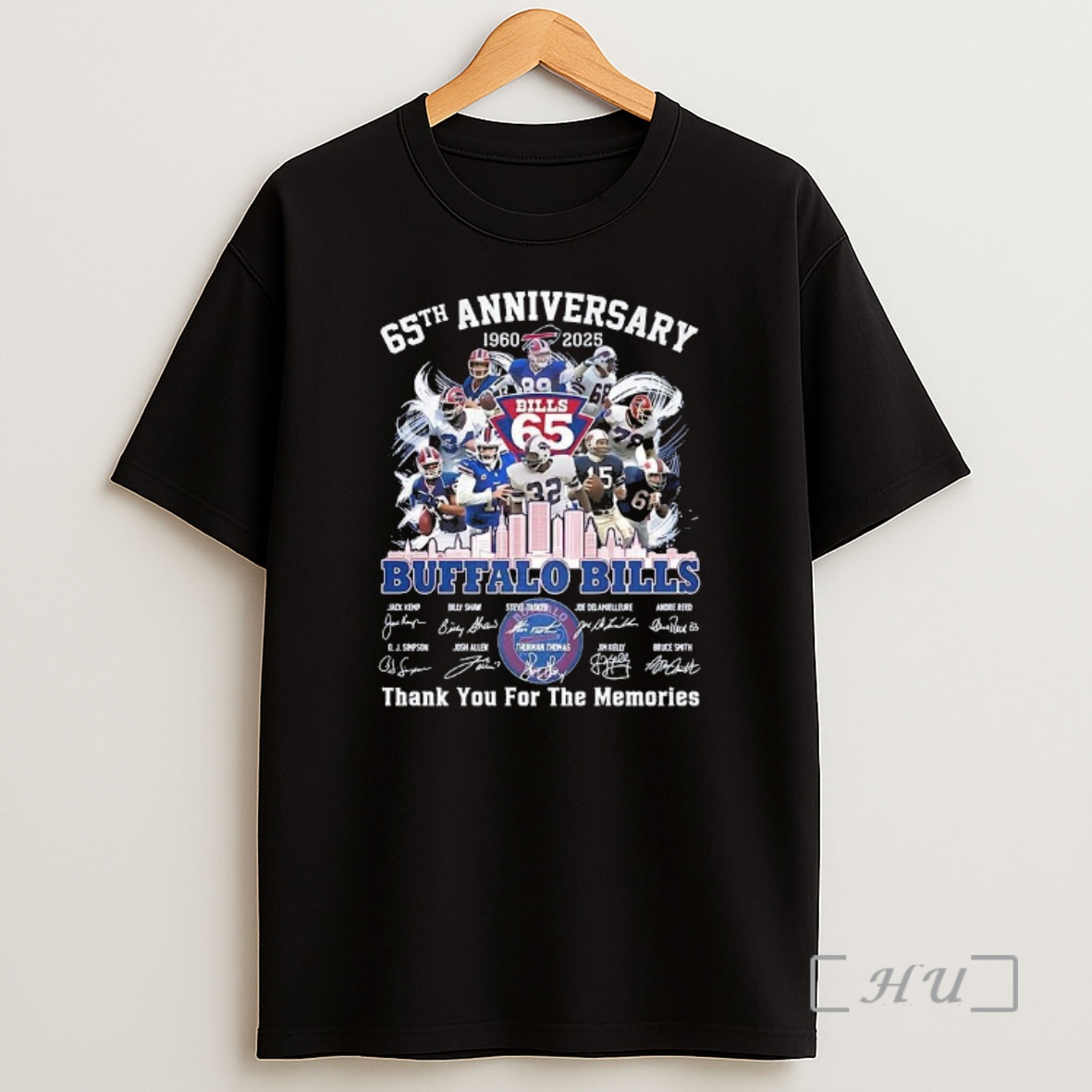 Officials Buffalo Bills Nfl 1960 2025 Celebrate 65th Anniversary City Skyline Player Signature Shirt Sweatshirt Tee
