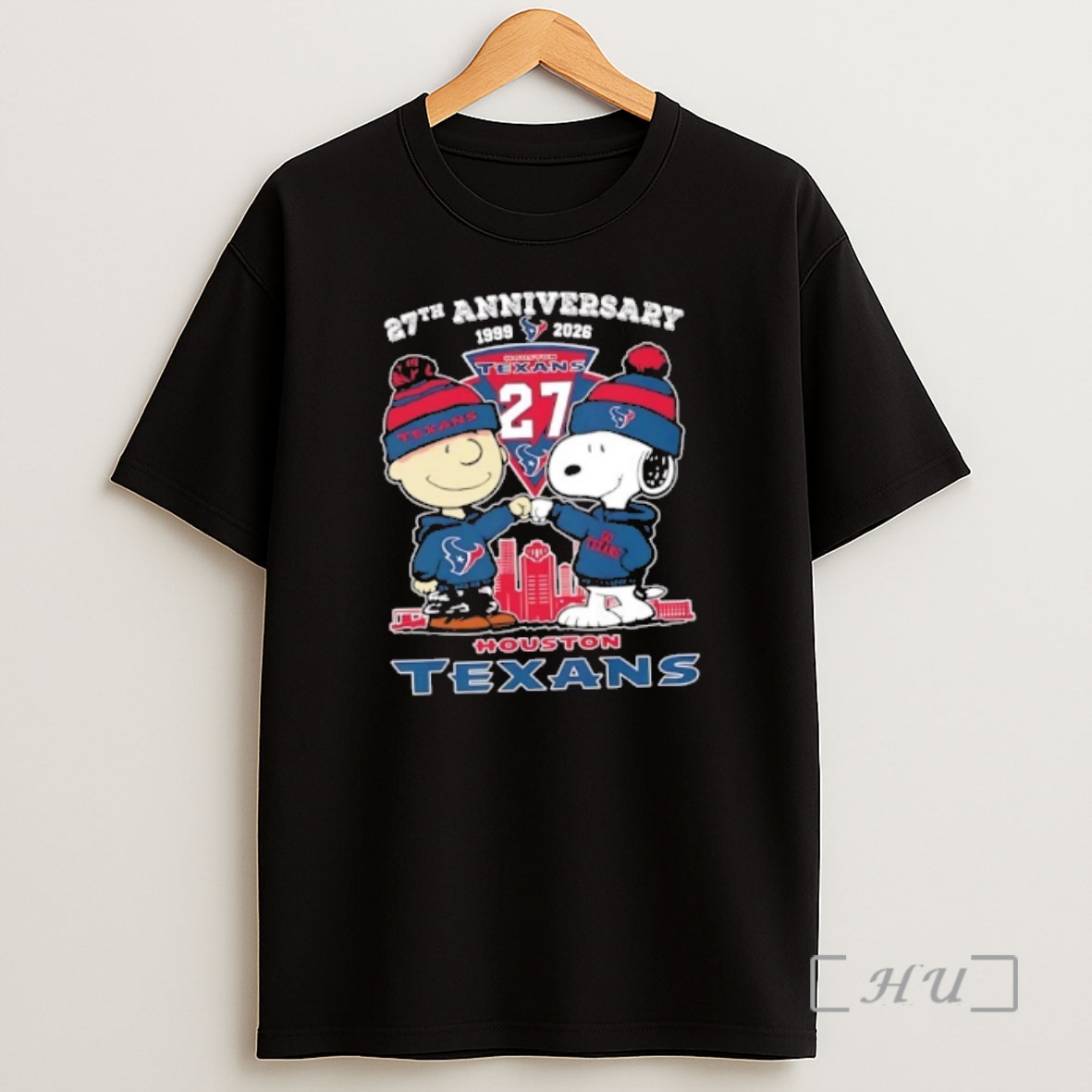 Officials Charlie Brown And Snoopy 27th Anniversary 1999 2026 Houston Texans Football Skyline Shirt Sweatshirt Tee