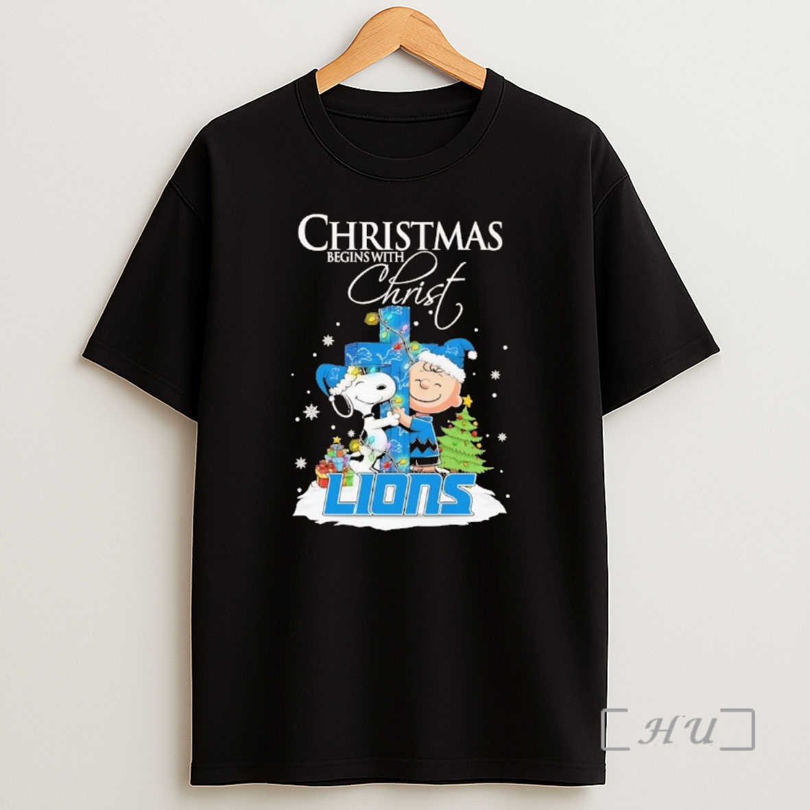 Officials Charlie Brown And Snoopy Christmas Begin With Christ Detroit Lions Chriast Premium Shirt Sweatshirt Tee