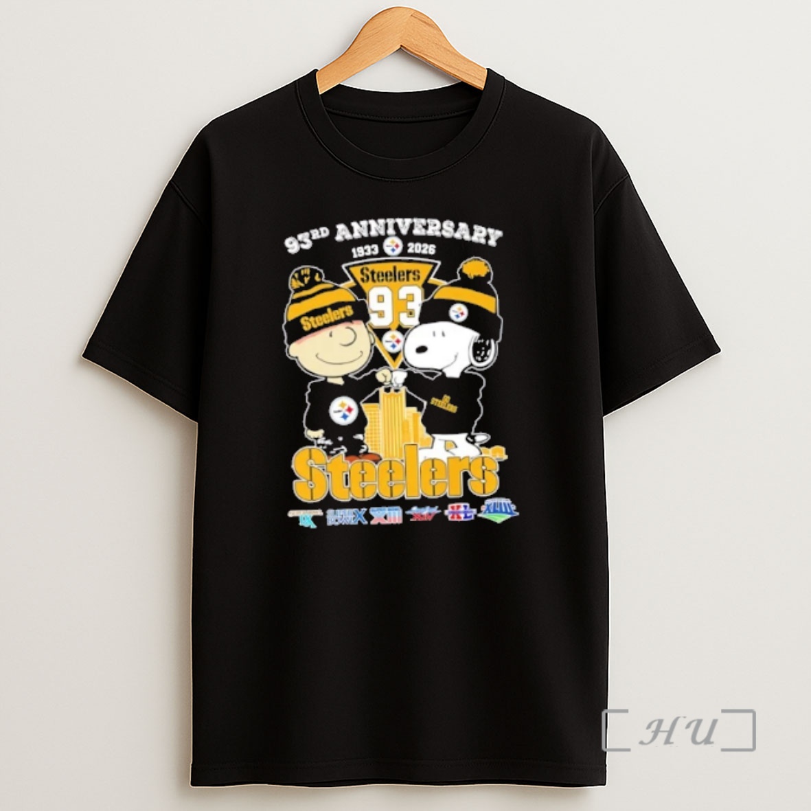 Officials Charlie Brown And Snoopy Super Bowl 93rd Anniversary 1933 2026 Pittsburgh Steelers Football Skyline Shirt Sweatshirt Tee