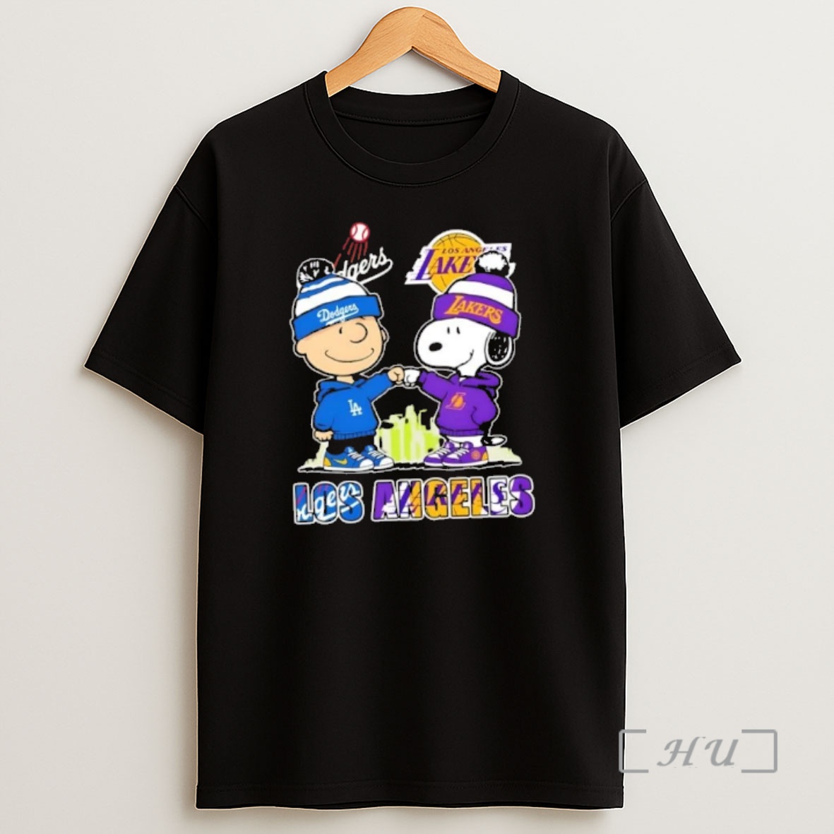 Officials Charlie Brown Fist Bump Snoopy Los Angeles City Sports Dodgers X Lakers Skyline Shirt Sweatshirt Tee