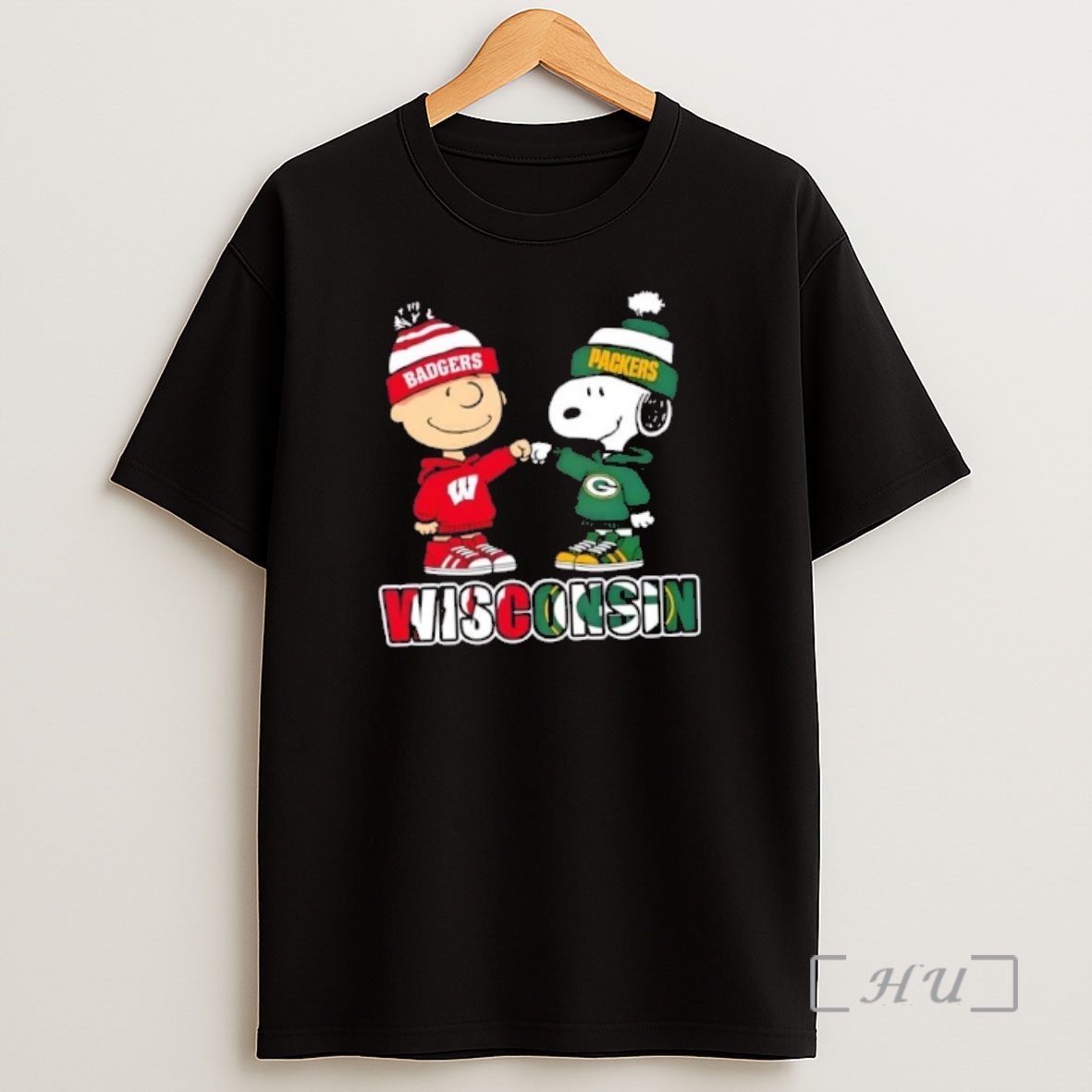 Officials Charlie Brown Fist Bump Snoopy Wisconsin City Sports Badgers X Green Bay Packers Shirt Sweatshirt Tee